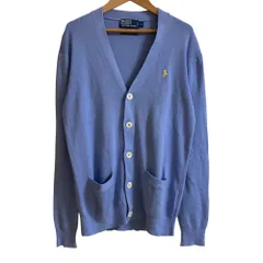 美品 Polo by Ralph Lauren ポロバイラルフローレン Vネック ニット カーディガン Sサイズ ブルー メンズ 古着 中古 USED
