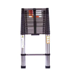 DayPlus伸縮はしごステンレス製5m折り畳み伸縮梯子持ち運びやすい軽量多機能耐荷重150kg自動ロック安全ロックスライド式ステンレス鋼のはしご室内室外両用日本語説明書