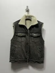 ブラック デニム ファー 裏地 ベスト M