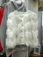 ヴィンテージボタン 白 フェザー カーディガン ジャケット