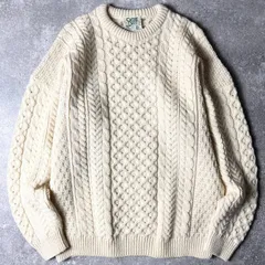 アイルランド製 Carraig Donn ウール フィッシャーマン ニット セーター XL / アラン ナチュラル 生成り 無地 アランセーター