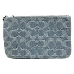 COACH(コーチ) リストレット美品  スモール リストレット・シグネチャー デニム CJ874 ライトブルー×ベージュ レザー