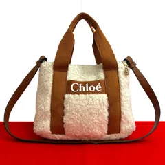 極 美品 Chloe クロエ キッズ ボア スモール ポリエステル レザー 2way ハンドバッグ ミニ トート ショルダーバッグ アイボリー 94970