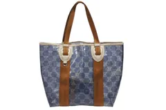 CELINE セリーヌ トートバッグ ハンドバッグ マカダム柄 ブルー ブラウン PVC レザー ビニール 美品 中古 4b008663