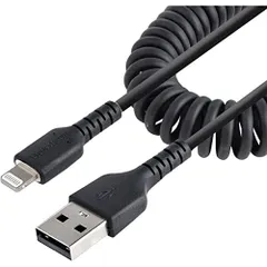StarTech.com 高耐久Lightning - USB-Aケーブル 50cm コイル（伸縮）型／ブラック／アラミド繊維補強／MFi認証／iPhone充電ケーブル／ライトニング- USB変換ケーブル／ カールコード RUSB2ALT50CMBC Y123