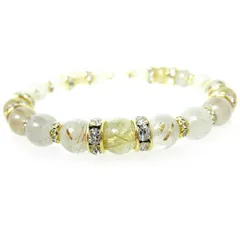 ★ルチルクォーツ＆針水晶ブレスレット９個セット【ルチルクォーツ高級８ｍｍ珠、針水晶８ｍｍ珠】※内径サイズ：約１４〜１８ｃｍ選択可能 ルチルレイテッドクォーツ 金針水晶 パワーストーン 天然石 金運 ギャンブル運 商売運  勝負運 祈願 ブレスレット