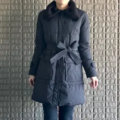 PLST ハイネックリブカラーダウンコート ベルト付き ジップアップ リブ袖 チャコールグレー 2サイズ