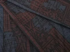 平和屋着物●結城紬　100亀甲　陶器文　間道　ロング丈　正絹　逸品　AABE6811ck