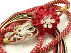 平和屋着物●和装小物　振袖用帯締め　装飾　つまみ細工　パール　ラインストーン　金糸　逸品　AABE4908ay