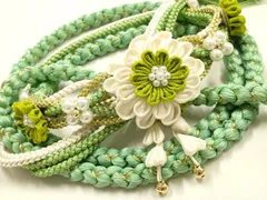 平和屋着物●和装小物　振袖用帯締め　装飾　つまみ細工　パール　鈴　金糸　逸品　AABE4914ay