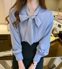 シフォンブラウス オフィスカジュアル 長袖 ブラウス シフォン ボウタイ フォーマル オフィス ス レディース リボンタイ スーツ 大きいサイズ