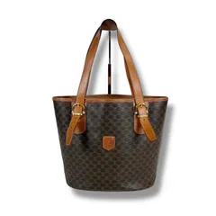 セリーヌ CELINE　バケツ型　トートバッグ ショルダーバッグ　マカダム柄　ブラウン　トリオンフ　PVCレザー