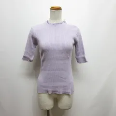 アースミュージック&エコロジー EARTH MUSIC & ECOLOGY 五分袖 スタイルアップ リブ ニット M 紫 ラベンダー カットソー