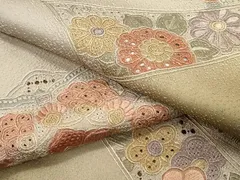 金駒刺繍　刺繍　スワトウ刺繍　菊花　牡丹　付け下げ　着物　083w p 金駒刺繍 刺繍 スワトウ刺繍 菊花 牡丹 付け下げ 着物 083w p