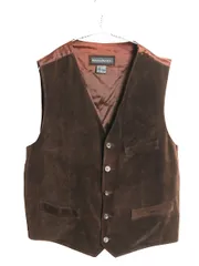 【お得なクーポン配布中!】 00s バナナリパブリック 本革 スウェード レザー テーラード ベスト メンズ L / オールド 旧タグ ジレ 前開き 重ね着 シンプル サテン 茶