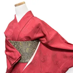 色無地　ワインレッド　波地紋　立涌　七宝　着物　123b d ms