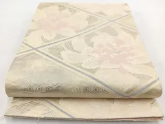 平和屋着物◎六通柄袋帯　唐織　菱天井牡丹文　銀糸　正絹　逸品　BAAV7613yc