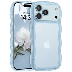 BENTOBEN iPhone 17 Pro対応 ケース クリア 波型 うねうね かわいい 韓国 ソフト 超軽量 耐衝撃 指紋防止 ストラップホール付き 透明 おしゃれ ウェーブ カバー iPhone17 Pro対応 ケース ブルー