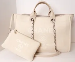 Chanel(シャネル) ドーヴィル トートバッグ バッグInバッグ・ポーチ付き チェーントート ツイード素材 ホワイト 白 レディース