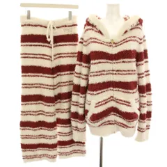 ジェラートピケ gelato pique タグ付き セットアップ 上下 ルームウェア 部屋着 ナイトウェア パーカー ジップアップ イージーパンツ ボーダー F 白 ホワイト 赤 レッド /HN