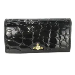 ヴィヴィアンウエストウッド Vivienne Westwood 長財布 ロングウォレット 小銭入れあり レザー 革 エナメル 型押し オーブロゴ 黒 ブラック /CK27 ■GY18