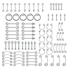 [DFsucces] 舌 眉 唇 腹 へそピアス ステンレス製 ボディピアス ピアス セット 男女兼用 ファッション アクセサリー