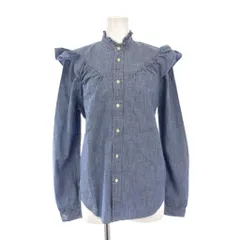 ポロ ラルフローレン POLO RALPH LAUREN シャツ ブラウス 長袖 スタンドカラー フリル ワンカラー 0 青 ブルー タグ付き /BB