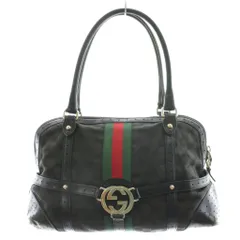 グッチ GUCCI GGキャンバス インターロッキングG シェリーライン トートバッグ ハンドバッグ ショルダーバッグ レザー 黒 ブラック 114887 /AN19 ■OH