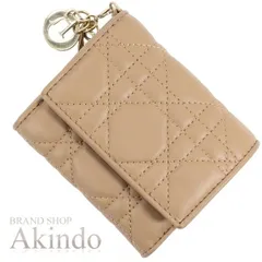 【新品同様】ディオール レディース 三つ折り財布 レディディオール カナージュ ロータスウォレット ミディアムタン ブラウン ゴールド金具 Diorチャーム S0181ONMJ_M53U Christian Dior コンパクトウォレット ラムスキン