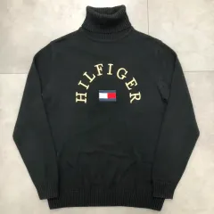 トミーヒルフィガー 刺繍 タートルネック コットン ニット セーター L
