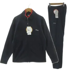 フィラ FILA セットアップ 裏地フリースジャージ 吸水速乾 防風 ジャケット FM6368 ジップアップ  パンツ FM6371 ウエストゴム ロゴプリント ネイビー 紺 赤 M