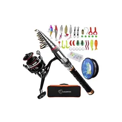 Sugarman 釣りセット 釣り竿 2.1M炭素伸縮釣竿 ロッド スピニングリール 釣り餌 釣り糸付 初心者向け つりざおセット 収納バッグと日本語説明書付き 海釣り 川釣り 穴釣り 磯釣り 堤防釣り