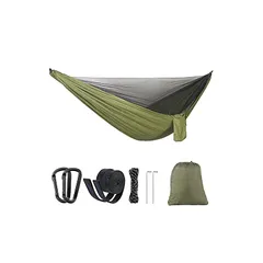 Lenzai 最新型 ハンモック 蚊帳付き 虫対策 パラシュート 通気 快適 軽量 4点セット 収納袋付き カラビナ付き 野営 ソロキャンプ ハイキング 蚊帳付きハンモック 日本語説明書付き