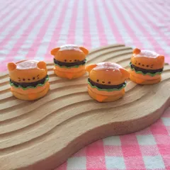 【753】50個 デコパーツ ミニチュア ハンバーガー いぬ ねこ ミックス まとめ売り