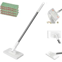 [Luvian]【怠け者のための福音】自動機能付き手洗い不要モップ 乾湿両用モップ 自動で雑巾を挟む 1秒で着脱 フローリングワイパー フロア用掃除道具 延長されたポール設計 手を汚さない ベランダ/玄関/床/フロアにも適用 0
