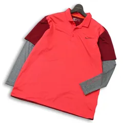 NIKE GOLF ナイキ ゴルフ 通年 レイヤード風★ DRI-FIT 吸汗速乾 ロゴ 長袖 ポロシャツ Sz.XL メンズ 大きいサイズ 赤系