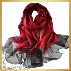 JL レディース 上品スカーフシルク大判ストール紫外線吸収カット絹マフラー夏薄手冷房対策日焼け止め海辺旅行通勤用羽織りショール（） レッド - 0