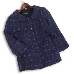 MAX&CO. マックスアンドコー カットオフ♪ チェック柄 ショート コート ジャケット Sz.44 レディース 紺 ネイビー