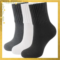 [CLOSEMATE] 靴下 レディース クルーソックス 厚手 裏パイル 暖かい 通気防臭 口ゴムゆったり ルームソックス 冷え対策 あったかい 吸汗速乾 蒸れない 無地 プレセント 3足入り 秋冬 0