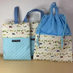 りんりんのハンドメイド　レッスンバッグ　シューズケース　お着替え袋　キルティング　入園入学準備　車柄