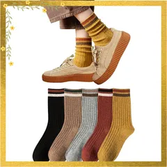 [Yazon] 靴下 レディース 秋冬 カラフルソックス 綿通気 おしゃれ 女性用くつした クルー丈 ルーズソックス 長め スポーツ 室内 保温 冬用靴下 防寒 婦人ソックス 中厚手 四季くつ下 22-25cm（ギフト） 1