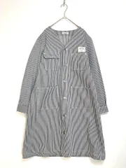 美品 OLIVE des OLIVE オリーブデオリーブ ヒッコリー ノーカラー ロング コート sizeM/紺 ■■レディース