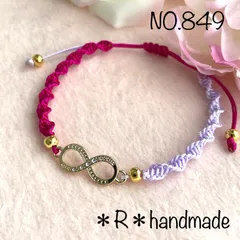 ハンドメイド　ミサンガ　アンクレット　ローズピンク×ライトパープル　ストーンゴールド　レディース　メンズ