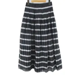 イエナ IENA リバーシブル チェック柄 ロング丈 フレアスカート 38 灰系 チャコールグレー ギャザー ストレッチ 日本製