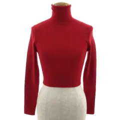 ザラ ZARA ニット セーター タートルネック クロップド丈 長袖 リブ レッド 赤 S