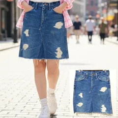 絶妙なダメージ感◎【Wrangler】ラングラー デニム リメイク スカート ミニ丈 膝上 台形 ボトムス ジーンズ ダメージ アメカジ カジュアル ヴィンテージ 古着 ブルー レディース サイズ 29インチ /M39713ja