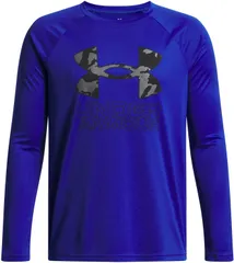 アンダーアーマー UNDER ARMOUR UAテック ハイブリッド プリントフィル ロングスリーブTシャツ 子供 ジュニア 長袖 トップス トレーニング 部活動 クラブ 運動 吸汗速乾 消臭 抗菌防臭  1380470 400 ROYAL/BLACK