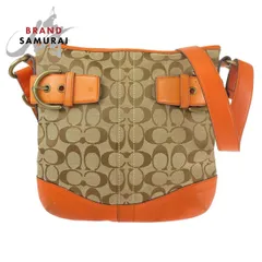 COACH コーチ シグネチャー オレンジ ベージュ ゴールド金具 キャンバス/レザー ショルダーバッグ ポシェット 斜め掛け可能 408249【中古】