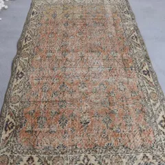 トルコラグ　ヴィンテージ　赤色　草木柄　ダブルフレーム　シャビーレッド