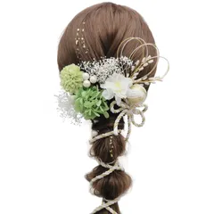 [JZOON] 髪飾り ヘアアクセサリー ドライフラワー 紫陽花 カスミソウ ピンポンマム 真珠の穂先 パール 水引 和玉 組紐 金箔 結婚式 入学式 卒業式 成人式 花火大会 着物 浴衣 袴 振袖 洋服 上品 華やか キラキラ 立体感 おしゃれ 緑
